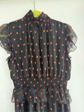 Scotch & Soda Black Maxi Dress with Orange Star Print